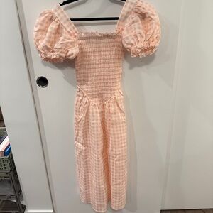 100% Linen Daily Sleeper - easque Pink Gingham Belle Midi Dress Size S